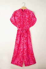 Load image into Gallery viewer, Rose Leopard Loose Sleeve Belted Wide Leg Jumpsuit - Fashion Queen - 13