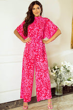 Load image into Gallery viewer, Rose Leopard Loose Sleeve Belted Wide Leg Jumpsuit - Fashion Queen - 3