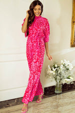 Load image into Gallery viewer, Rose Leopard Loose Sleeve Belted Wide Leg Jumpsuit - Fashion Queen - 4