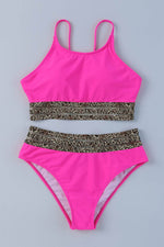 Load image into Gallery viewer, Rose Leopard Mesh Trim 2pcs Bikini Swimsuit - Fashion Queen - 15
