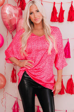 Load image into Gallery viewer, Rose Leopard Print Oversized Half Sleeve V Neck Top - Fashion Queen - 1