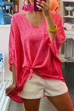Load image into Gallery viewer, Rose Leopard Print Oversized Half Sleeve V Neck Top - Fashion Queen - 10