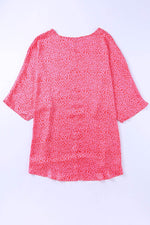Load image into Gallery viewer, Rose Leopard Print Oversized Half Sleeve V Neck Top - Fashion Queen - 13
