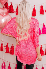 Load image into Gallery viewer, Rose Leopard Print Oversized Half Sleeve V Neck Top - Fashion Queen - 2