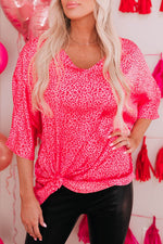 Load image into Gallery viewer, Rose Leopard Print Oversized Half Sleeve V Neck Top - Fashion Queen - 7