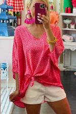 Load image into Gallery viewer, Rose Leopard Print Oversized Half Sleeve V Neck Top - Fashion Queen - 8