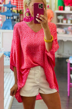 Load image into Gallery viewer, Rose Leopard Print Oversized Half Sleeve V Neck Top - Fashion Queen - 9