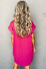 Load image into Gallery viewer, Rose Red Buttoned Collar Shift T-shirt Mini Dress - Fashion Queen - 2