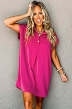 Load image into Gallery viewer, Rose Red Buttoned Collar Shift T-shirt Mini Dress - Fashion Queen - 3