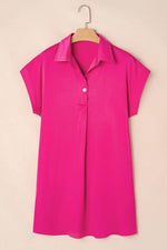 Load image into Gallery viewer, Rose Red Buttoned Collar Shift T-shirt Mini Dress - Fashion Queen - 5