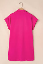 Load image into Gallery viewer, Rose Red Buttoned Collar Shift T-shirt Mini Dress - Fashion Queen - 6
