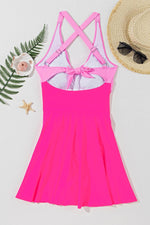 Load image into Gallery viewer, Rose Red Crisscross Straps Tie Back Flared One Piece Swimsuit - Fashion Queen - 14