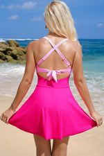 Load image into Gallery viewer, Rose Red Crisscross Straps Tie Back Flared One Piece Swimsuit - Fashion Queen - 2