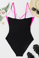 Load image into Gallery viewer, Rose Red Crossover Colorblock Cutout One Piece Swimsuit - Fashion Queen - 19