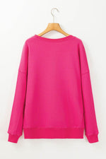 Load image into Gallery viewer, Rose Red Drop Shoulder Crisscross Stitching Pocketed Loose Sweatshirt - Fashion Queen - 11