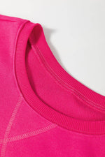 Load image into Gallery viewer, Rose Red Drop Shoulder Crisscross Stitching Pocketed Loose Sweatshirt - Fashion Queen - 13