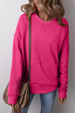 Load image into Gallery viewer, Rose Red Drop Shoulder Crisscross Stitching Pocketed Loose Sweatshirt - Fashion Queen - 3