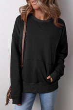Load image into Gallery viewer, Rose Red Drop Shoulder Crisscross Stitching Pocketed Loose Sweatshirt - Fashion Queen - 4