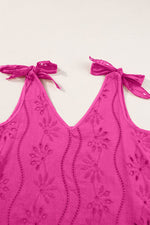Load image into Gallery viewer, Rose Red Embroidery Patterned Knotted Straps V Neck Tank Top - Fashion Queen - 11