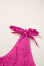 Load image into Gallery viewer, Rose Red Embroidery Patterned Knotted Straps V Neck Tank Top - Fashion Queen - 15