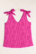 Load image into Gallery viewer, Rose Red Embroidery Patterned Knotted Straps V Neck Tank Top - Fashion Queen - 9