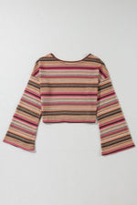 Load image into Gallery viewer, Rose Red Ethnic Striped Wide Cropped Long Sleeve Top - Fashion Queen - 7