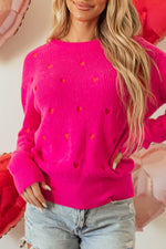 Load image into Gallery viewer, Rose Red Heart Shape Drop Shoulder Round Neck Sweater - Fashion Queen - 1