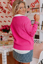 Load image into Gallery viewer, Rose Red Heart Shape Drop Shoulder Round Neck Sweater - Fashion Queen - 10