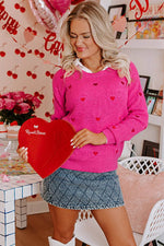 Load image into Gallery viewer, Rose Red Heart Shape Drop Shoulder Round Neck Sweater - Fashion Queen - 11