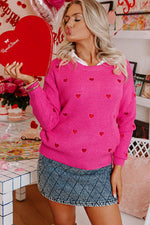 Load image into Gallery viewer, Rose Red Heart Shape Drop Shoulder Round Neck Sweater - Fashion Queen - 13