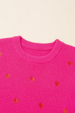 Load image into Gallery viewer, Rose Red Heart Shape Drop Shoulder Round Neck Sweater - Fashion Queen - 16