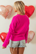 Load image into Gallery viewer, Rose Red Heart Shape Drop Shoulder Round Neck Sweater - Fashion Queen - 2