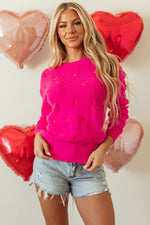 Load image into Gallery viewer, Rose Red Heart Shape Drop Shoulder Round Neck Sweater - Fashion Queen - 4
