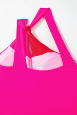 Load image into Gallery viewer, Rose Red Knotted One Shoulder Two Tones Backless One Piece Swimsuit - Fashion Queen - 12