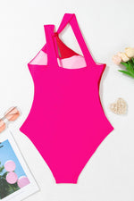 Load image into Gallery viewer, Rose Red Knotted One Shoulder Two Tones Backless One Piece Swimsuit - Fashion Queen - 9