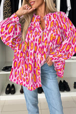 Load image into Gallery viewer, Rose Red Oversized Leopard Print Balloon Sleeve Casual Shirt - Fashion Queen - 1