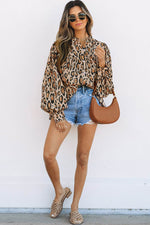 Load image into Gallery viewer, Rose Red Oversized Leopard Print Balloon Sleeve Casual Shirt - Fashion Queen - 26