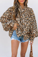 Load image into Gallery viewer, Rose Red Oversized Leopard Print Balloon Sleeve Casual Shirt - Fashion Queen - 28