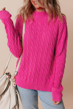 Load image into Gallery viewer, Rose Red Solid Cable Knit High Neck Drop Shoulder Sweater - Fashion Queen - 1