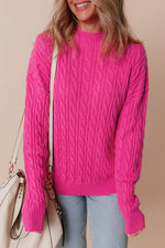 Load image into Gallery viewer, Rose Red Solid Cable Knit High Neck Drop Shoulder Sweater - Fashion Queen - 3