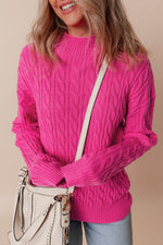 Load image into Gallery viewer, Rose Red Solid Cable Knit High Neck Drop Shoulder Sweater - Fashion Queen - 4