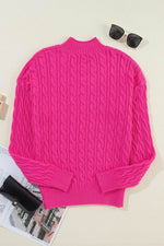 Load image into Gallery viewer, Rose Red Solid Cable Knit High Neck Drop Shoulder Sweater - Fashion Queen - 7