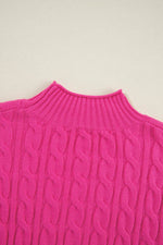 Load image into Gallery viewer, Rose Red Solid Cable Knit High Neck Drop Shoulder Sweater - Fashion Queen - 8