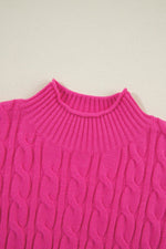 Load image into Gallery viewer, Rose Red Solid Cable Knit High Neck Drop Shoulder Sweater - Fashion Queen - 9