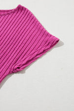 Load image into Gallery viewer, Rose Red Solid Color Ribbed Short Sleeve Wide Leg Jumpsuit - Fashion Queen - 8