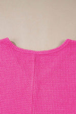 Load image into Gallery viewer, Rose Red Waffle Knit Side Slits Loose Fit V Neck Top - Fashion Queen - 12