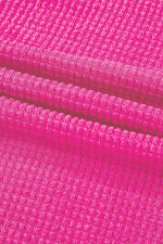 Load image into Gallery viewer, Rose Red Waffle Knit Side Slits Loose Fit V Neck Top - Fashion Queen - 13