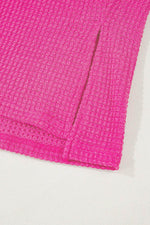 Load image into Gallery viewer, Rose Red Waffle Knit Side Slits Loose Fit V Neck Top - Fashion Queen - 16