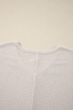 Load image into Gallery viewer, Rose Red Waffle Knit Side Slits Loose Fit V Neck Top - Fashion Queen - 21