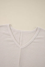 Load image into Gallery viewer, Rose Red Waffle Knit Side Slits Loose Fit V Neck Top - Fashion Queen - 22